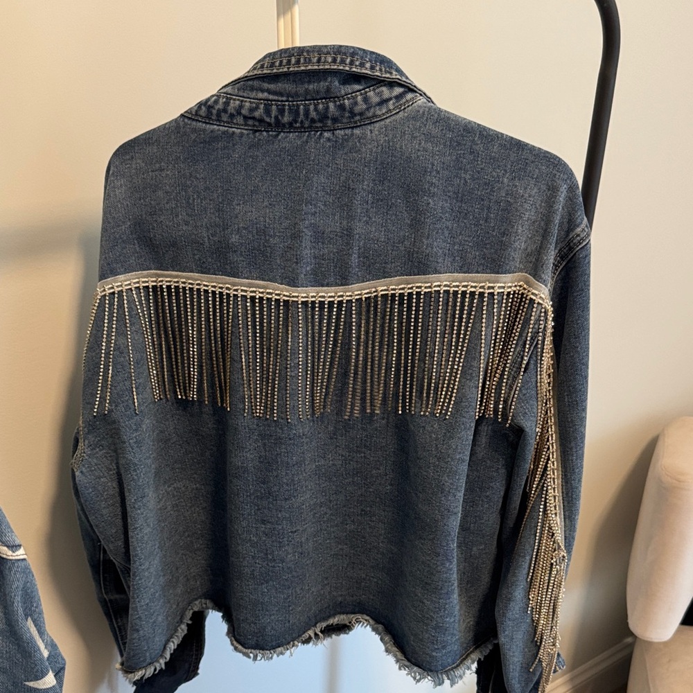 Nashville Rhinestone fringe Denim Jacket M